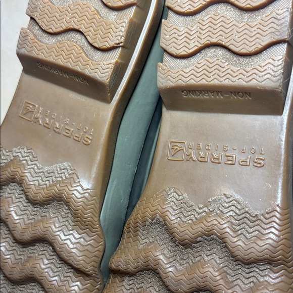 Sperry Top Sider Men's Tan and Olive Duck Rain Boots, size 7 - Picture 8 of 9